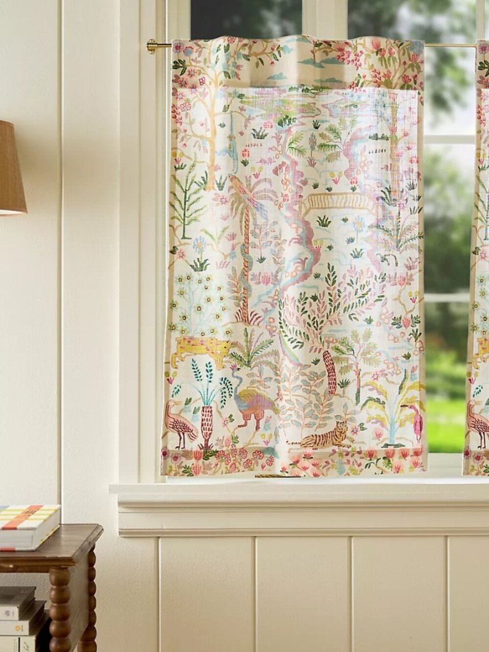 Anthropologie Organic Cotton Tales Menagerie Printed Café Curtain Set of 2
